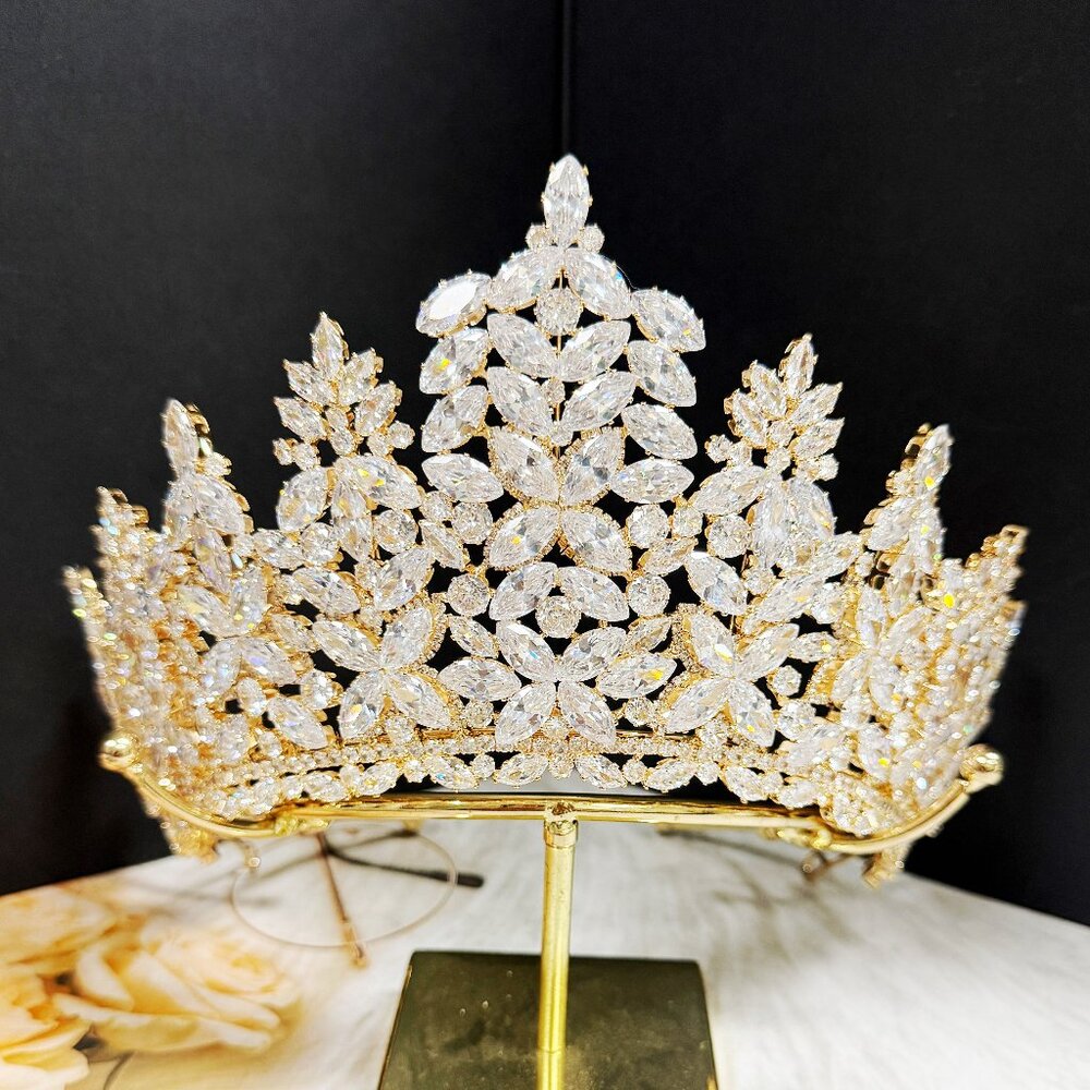 Cubic Zirconia, Diamond Zirconia Crown, Gold Crystal Crown, Princess Jewelry